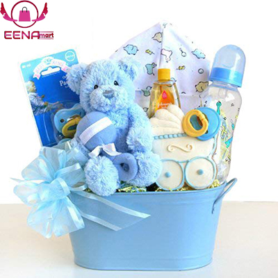 Welcome Baby Newborn Baby Blue Gift Basket for Baby & Boy